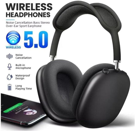 Wireless 5.0 Black Sport Headphones with Noise Cancellation