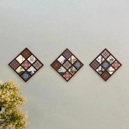 Modern Abstract Wall Art Set 8x8 Brown MDF Mirrors