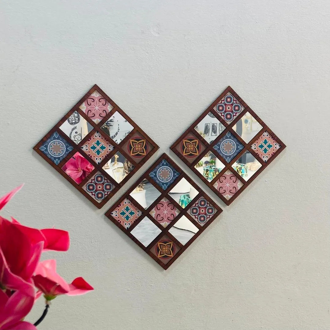 Modern Abstract Wall Art Set 8x8 Brown MDF Mirrors